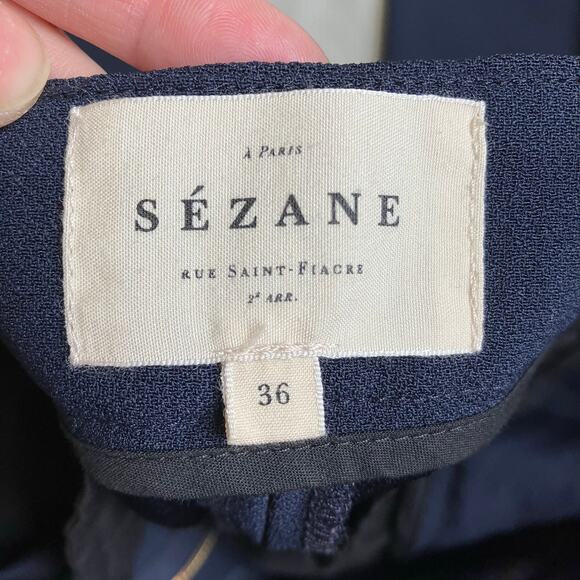 Sèzane US 4 Martin Trouser Pants in Navy High Waisted Wide Leg Chic Old Money - Picture 10 of 16